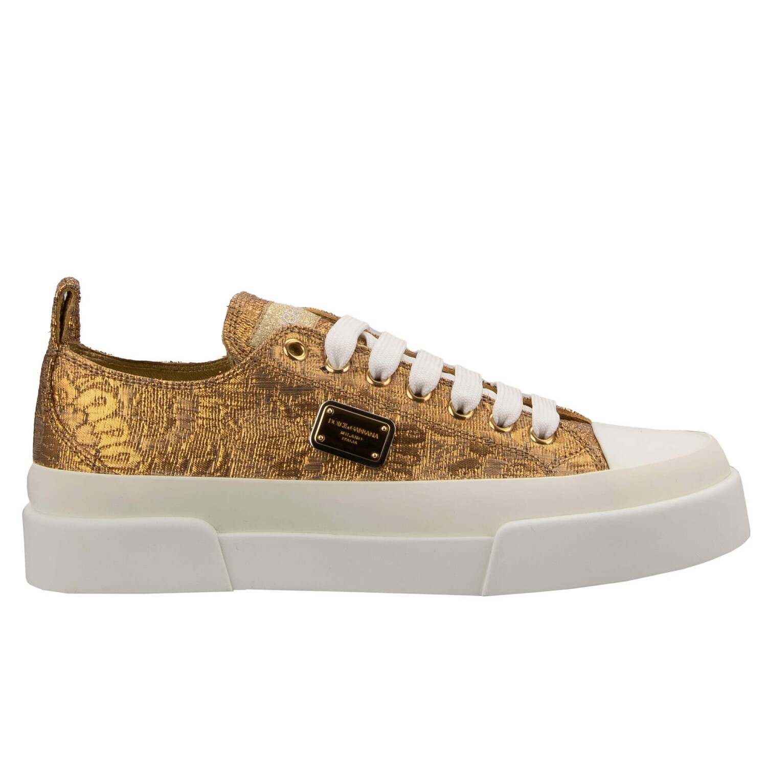 DOLCE & GABBANA Baroque Jacquard DG Metal Logo Sneaker PORTOFINO Gold White