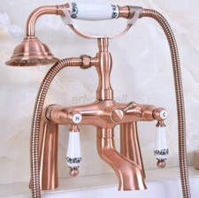 Antique Red Copper Deck Mount Clawfoot Bath Tub shower Filler Faucet Hand shower