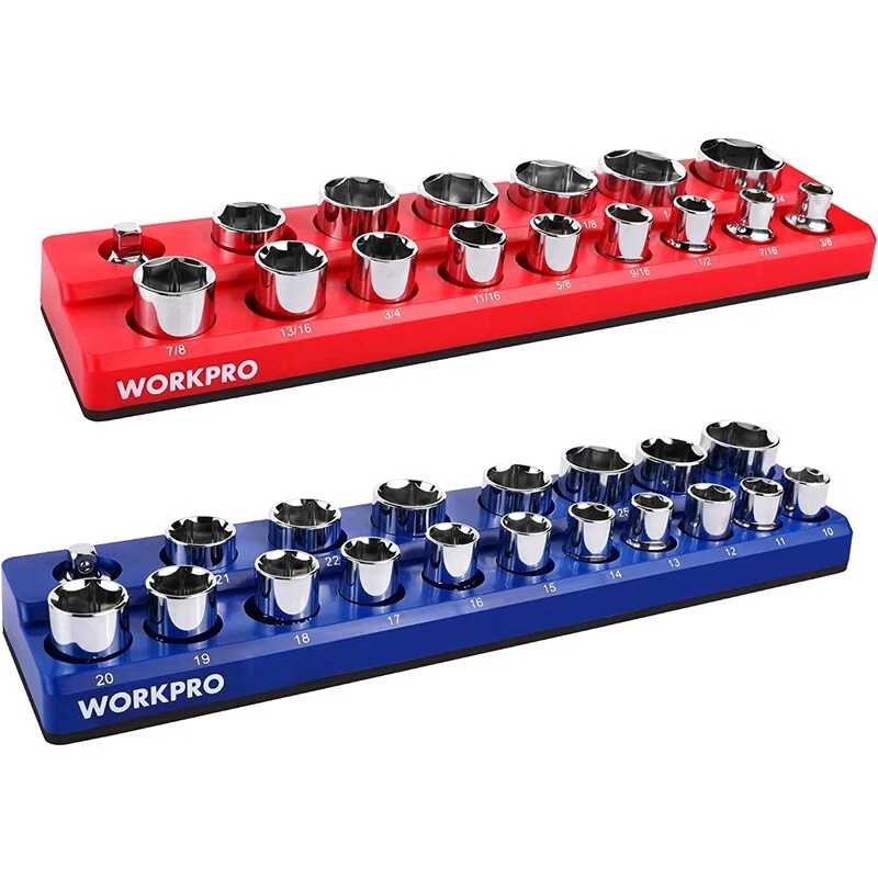 WORKPRO 2PC 1/2" Magnetic Socket Organizer Set Socket Holder Cart Set SAE Metric - Image 2 of 4