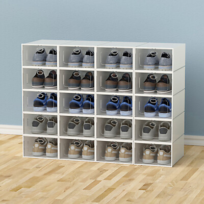 Stackable Shoe Storage Box Durable Plastic Sneaker Display Case Organizer 20pcs