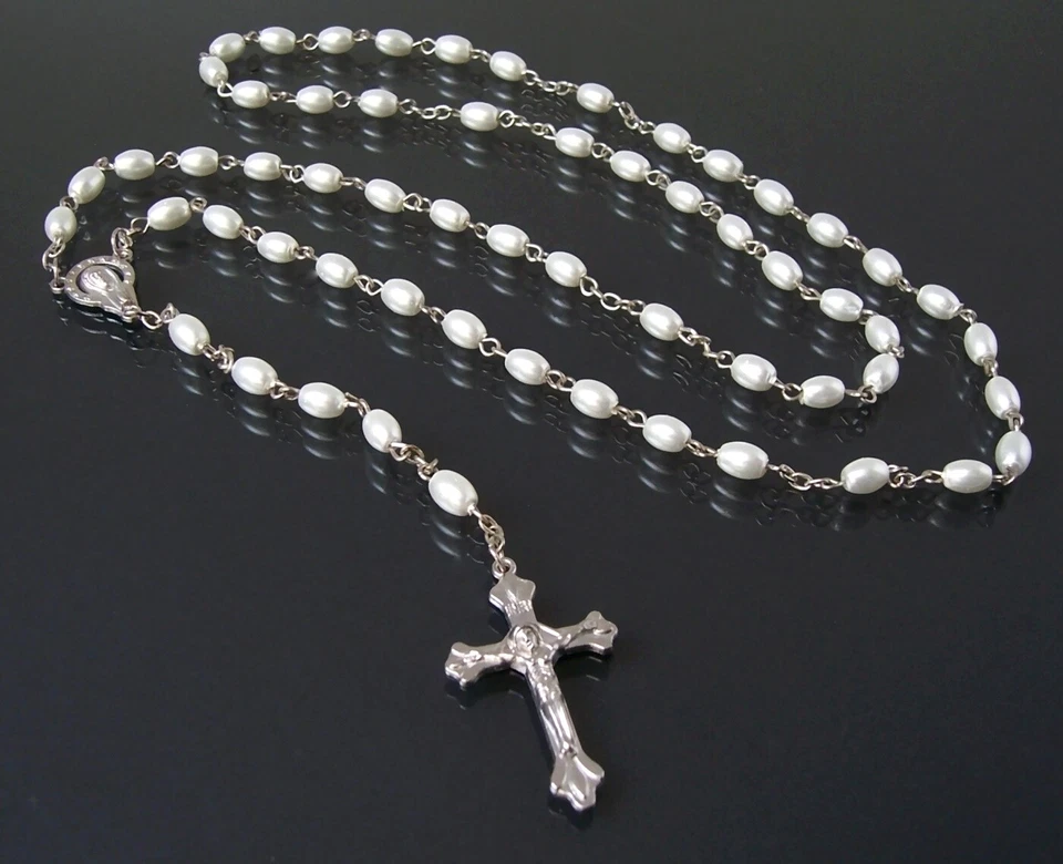 Rosenkranz Kette Gebetskette Jesus Perlen Kreuz silber Herren Damen Schmuck KV27 - Bild 3 von 4