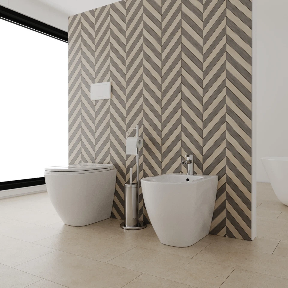 Coppia di sanitari A TERRA filomuro rimless Bidet Vaso WC Coprivaso Francesco