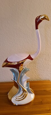 55cm Flamingo von Formano, Italien mit 24 carat Gold z.T. vergoldet, Sockel 20cm