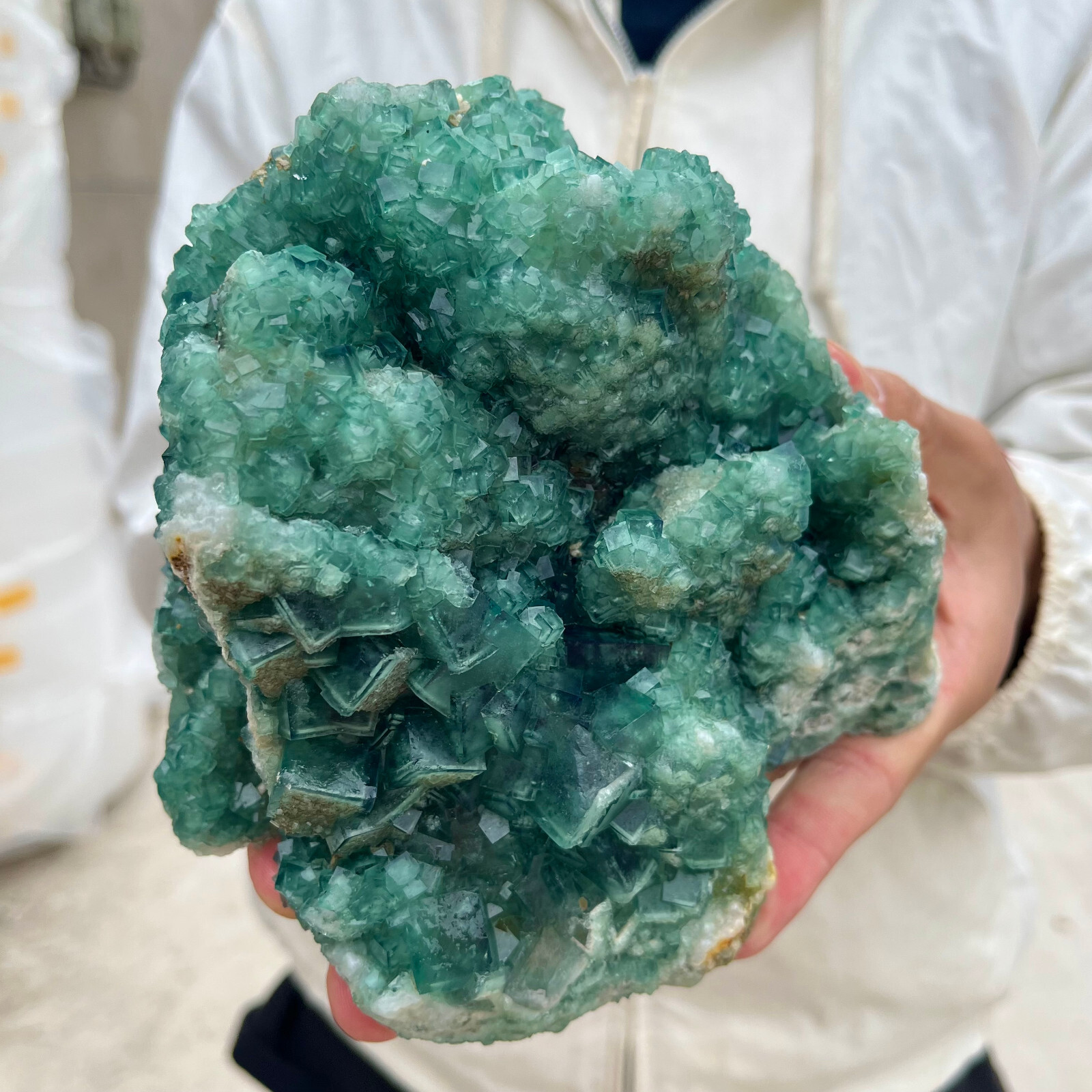 4.7LB Natural Green Fluorite Cube Quartz Crystal Cluster Mineral Specimen