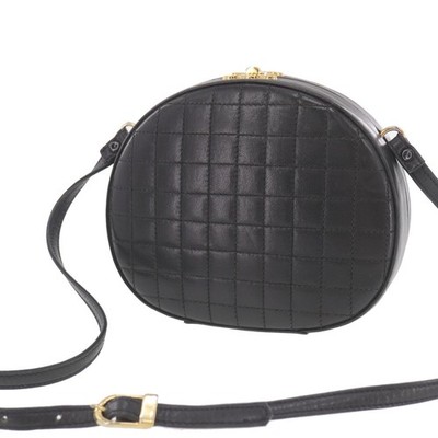 CELINE Used Shoulder Bag Crossbody Black Leather Italy Vintage #EG821 O