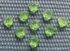 9 Matching Antique Vtg Green Glass Leaf Leaves Buttons Beads - 1/2” - Old Lot