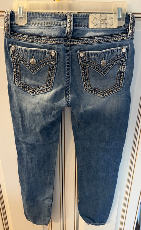 Miss Me Jeans Womens 26 Blue Mid-Rise Easy Ankle Skinny Embellished Pockets