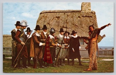Plimoth Plantation Pilgrims Samoset Squanto First Meeting Postcard MA