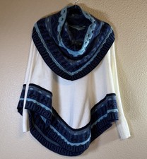 Peruvian Alpaca ONE SIZE Sweater Poncho Cowl Neck White Blue