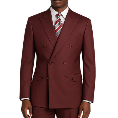 VINCI Men's Burgundy Double-Breasted Suit w/ Adjustable Waist, Reg-Fit - NEW