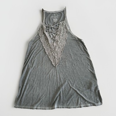 American Eagle Vintage Y2K Lace Trim Cami Tank Small Spaghetti Strap Milkmaid