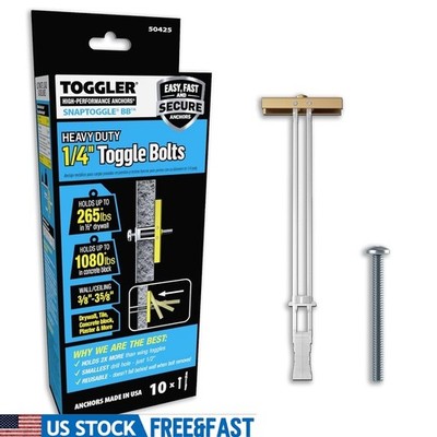 SnapToggle Drywall Anchors 10 Pack Heavy Duty Wall Fasteners TV Cabinet Mounting