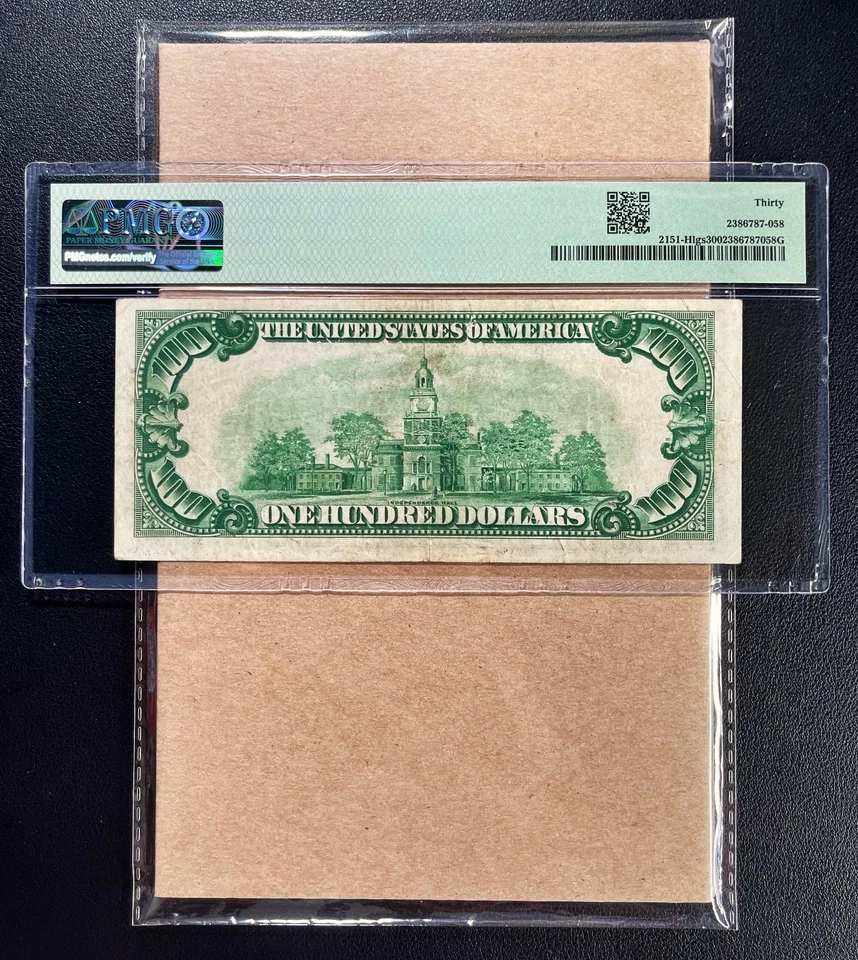 Fr. 2151-Hlgs 1928A $100 FRN ST. LOUIS "Light Green Seal" PMG 30 - VF Comment - Image 2 of 2