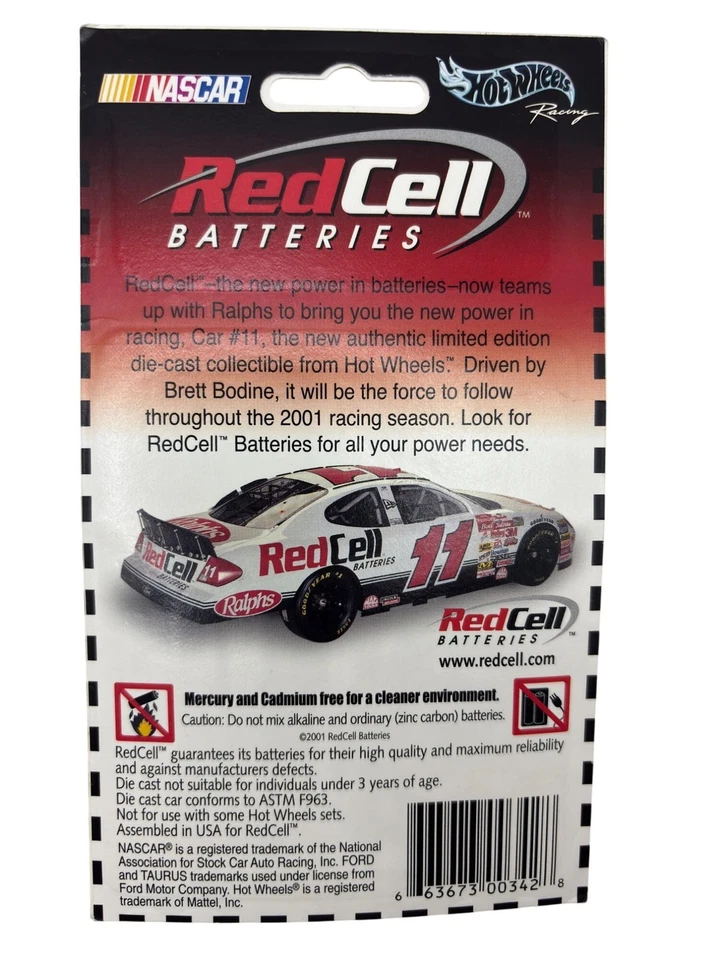 Hot Wheels NASCAR Racing Red Cell Batteries Brett Bodine Die-Cast Car #11 AA-8 - Image 2 of 4