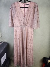 Shein Rose Gold Sequin Gown Sparkle Evening Formal Maxi Dress Womens A1