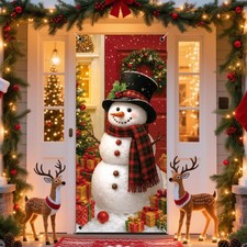 Christmas Decorations Snowman Gifts Door Cover Banner Xmas Winter Gift 79"x35"