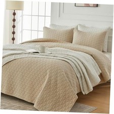 Cotton Quilt Set Size, Pre-Washed 3-Pieces Soft Lightweight Queen Khaki