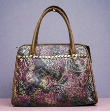 Patricia Nash Italian Leather Satchel Handbag Vintage Style Whipstitch