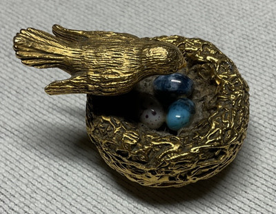 Vintage Max Factor Hypnotique Bird Nest Solid Perfume Compact Complete Gold Tone