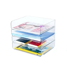 Stackable A4 Paper Trays 4 Tier Office Desk File Holder Document Clear Plastic