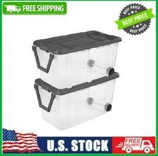 Sterilite 160 Quart Wheeled Stacker,Bin, Latch Lid & Pull Handle, Gray, 2 Ct