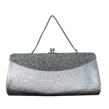 Vintage 60s silver clutch purse sparkle metallic glitter chain strap