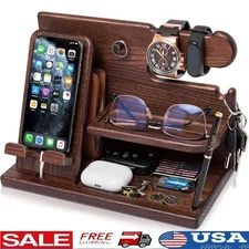 Multifunctional Wooden Charging Station Organizer Smartphones & Accessories New