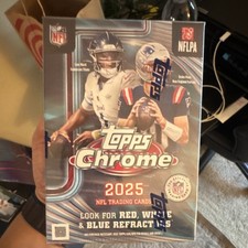 Topps Chrome 2025 NFL Trading Cards Box, 28 Cards, Red White Blue Refractors