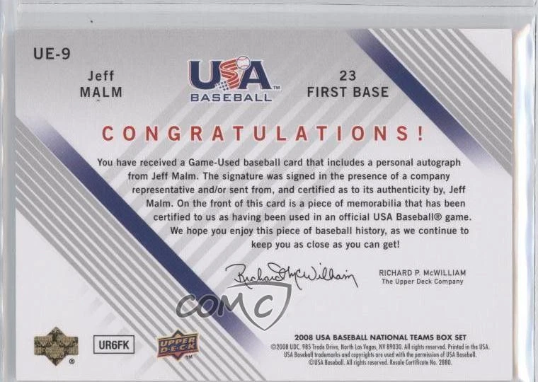 2008 USA Baseball National Teams Jersey Autos Blue Ink /75 Jeff Malm #UE-9 Auto - Image 2 of 2