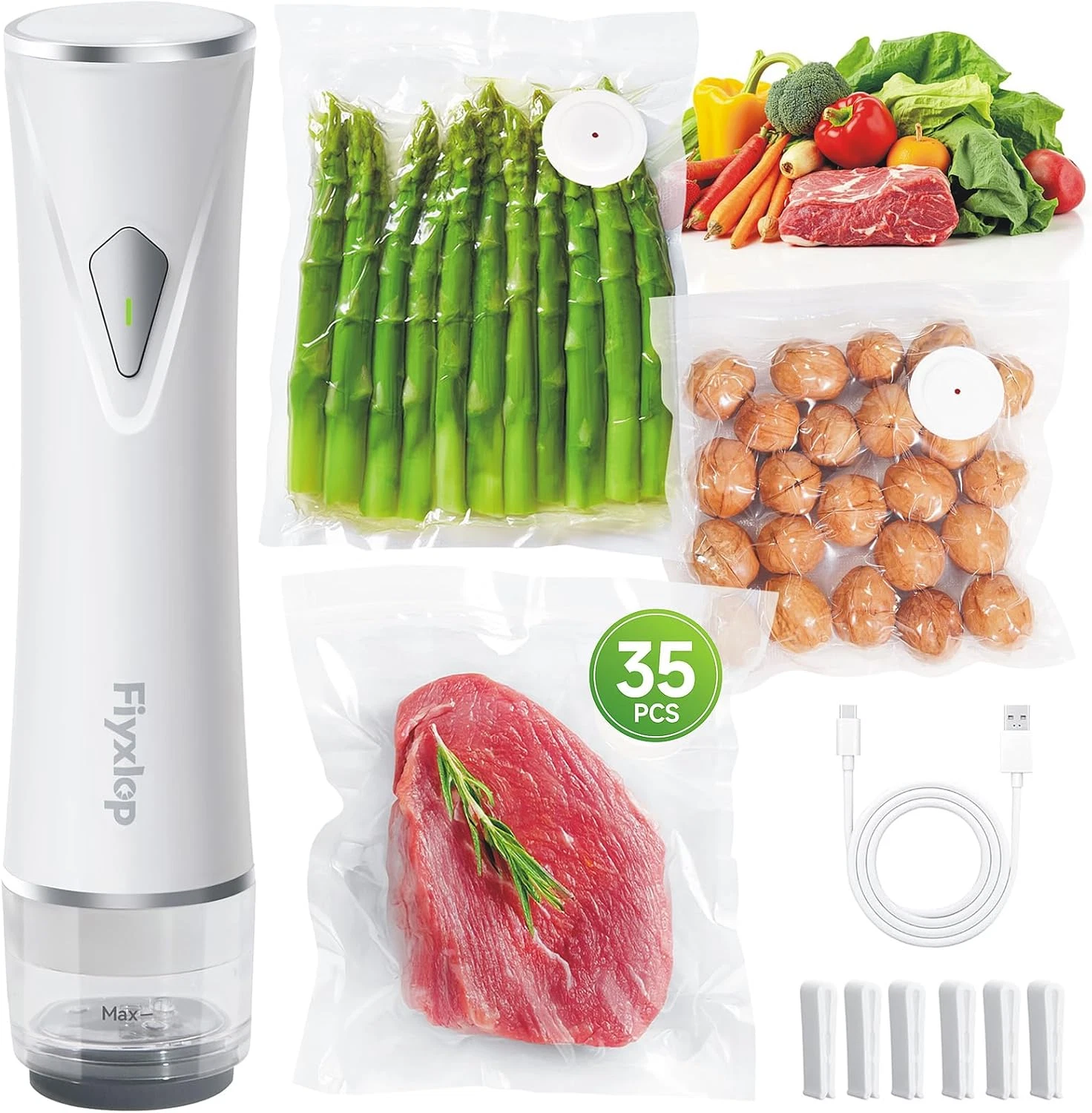 Sellador al Vacío Portatil para Comida con 35 Bolsas Reutilizables Cocina BBQ