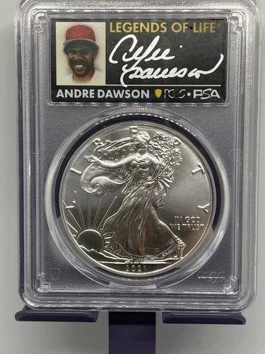 2021-p AMERICAN SILVER EAGLE LEGENDS OF LIFE ANDRE DAWSON, PCGS MS70. TYPE 1