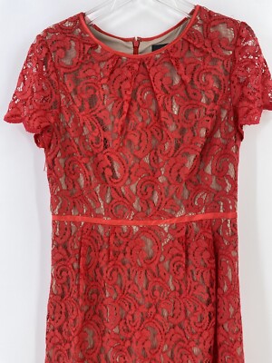Adrianna Papell Red Dress Womens 10 Crochet Lace Lining Shift | eBay