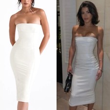 NEW! House of CB- Camilla Ivory Strapless Midi Dress Bodycon Faux Leather XS