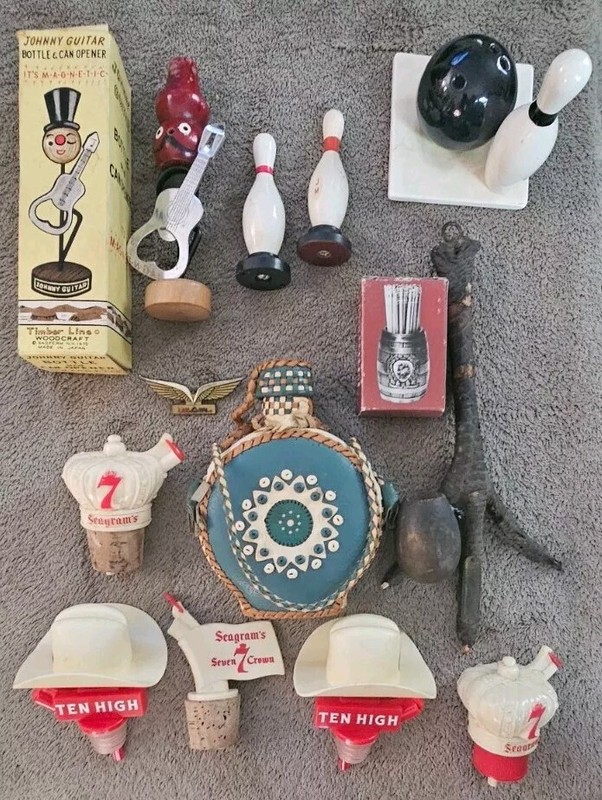 Bar Items-Canteen-Turkey Foot  Wall Art-Bowling Deco, Ect. 14 Vintage Items, Lot