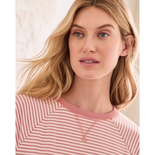 GARNET HILL Daydream Sweatshirt Gown Dress Pink White Stripe Sleep Dress Medium - Picture 4 of 13