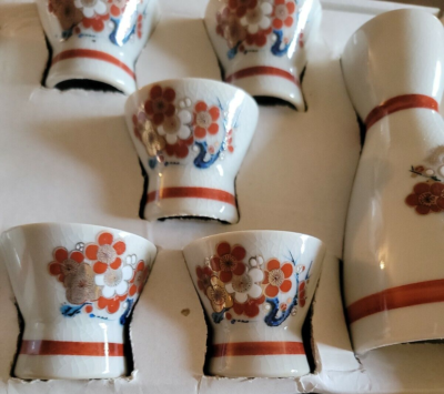 saki　50/56 セット Vintage Japanese Sake Set 2 Cruets 5 Cups Signed Pottery Saki