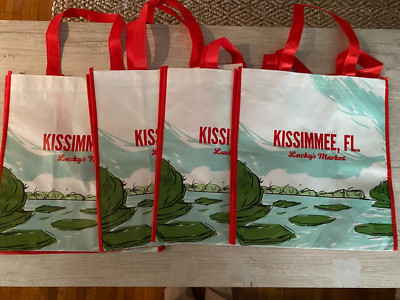 Lot Of 4 Lucky's Market Kissimmee, FL Medium Reusable Shopping Bags Store Closed