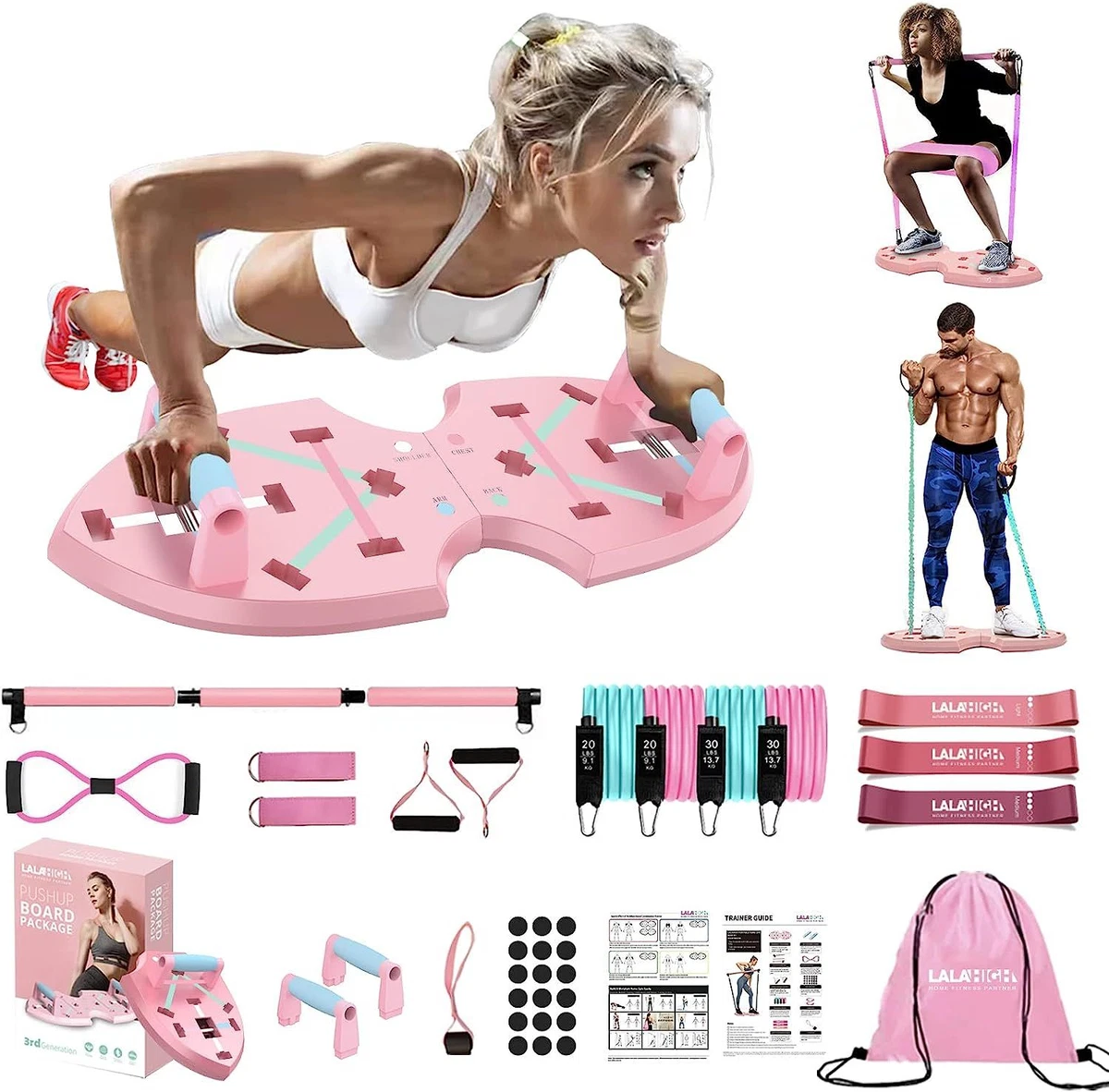 LALAHIGH Push Up Board, Portable Home Workout Equipment for Women & Men,  Pink