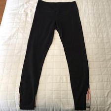 Prana Costas Tribal Geo Ankle Print Leggings Mesh Panels Media Pocket Black Yoga
