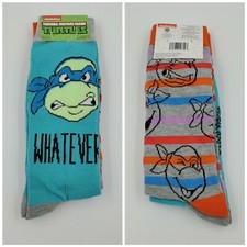 2 Pair Ninja Turtles Crew Socks, Adult Shoe Size 6-12, Gift Crew TMNT, L3 MP