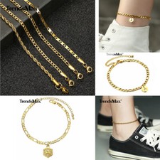 Figaro Chain Initial A-Z Anklet Bracelet Gold Plated Stainless Steel Summer Hot
