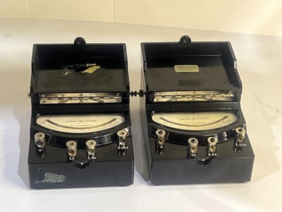 Lot of 2 Each: Vintage General Electric DP-9 DC Ammeter - Analog Current Meters