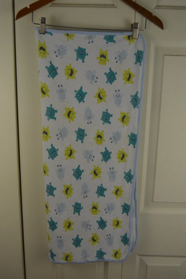 Just One You by Carter's Monster Baby Blanket Blue White Green Alien Terry Cloth — 第 2/4 张图片