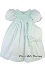 NWT Petit Ami Mint Bishop Smocked 3M 3 Months Baby Girls Dress Daygown Bonnet