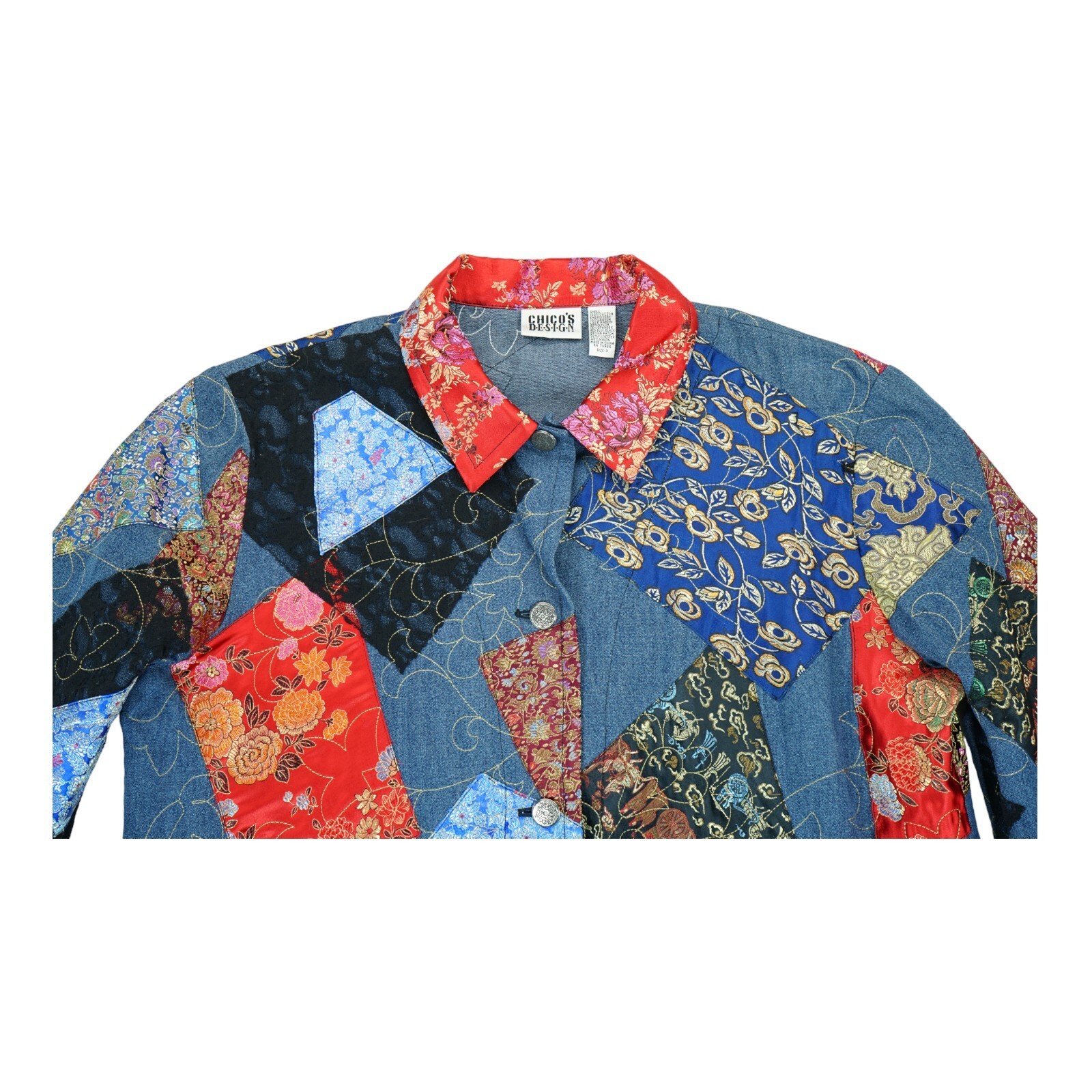 Vintage CHICOS Design Patchwork Jacket Coat Embro… - image 3