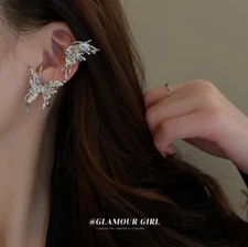 A Pair Ear Cuff Silver Butterfly Earrings Crawler Wrap Clip Stud Helix Gift PE31