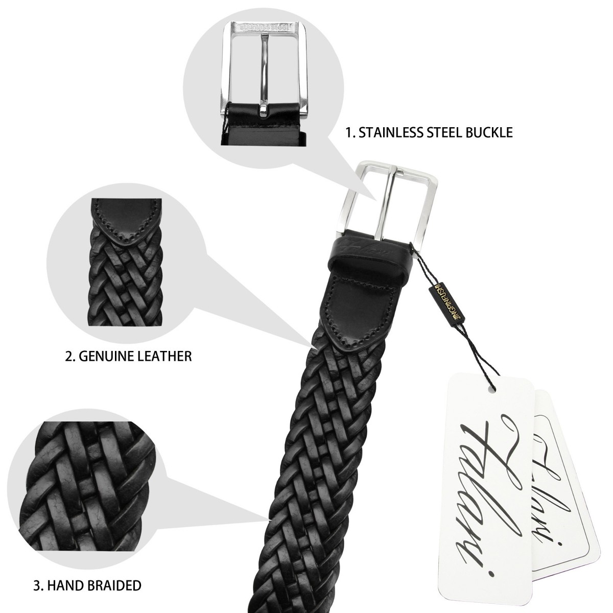 Falari Men's Braided Genuine Leather Belt - Stainless Steel Buckle, 35mm Width, Brown 2 thumbnail image