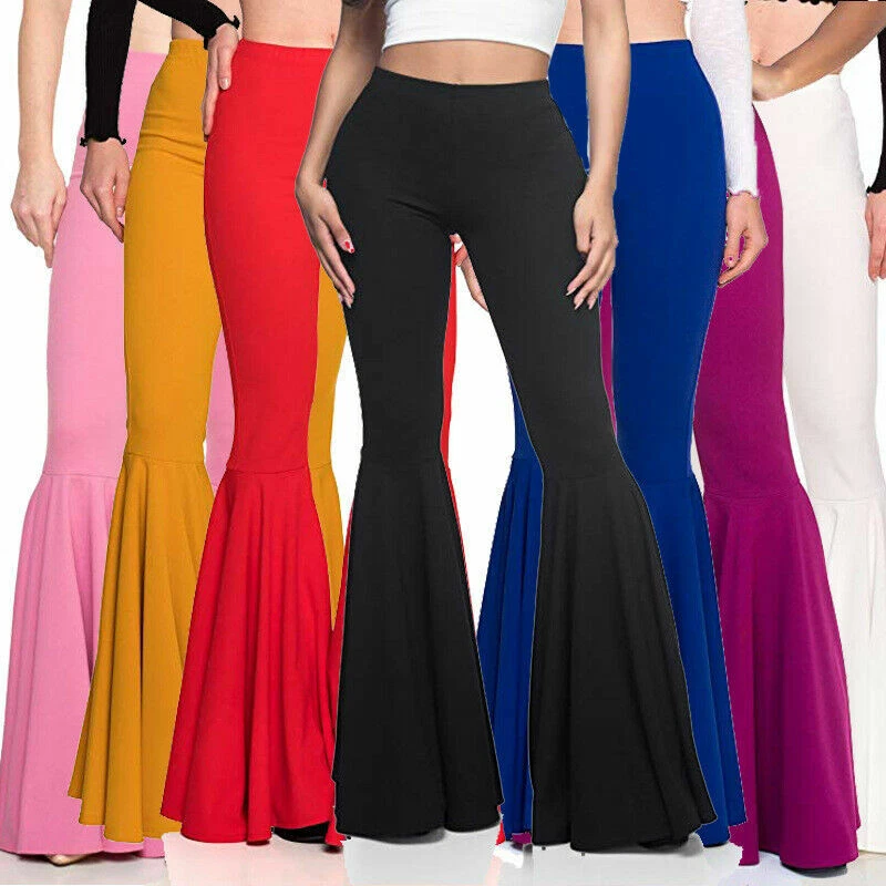 Women Lady Mermaid High Waisted Wide Leg Yoga Bell Bottom Flared