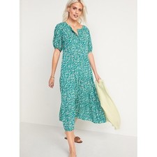 Old Navy Cotton Short Sleeve Floral Green Button Maxi Dress Women's Size XXL