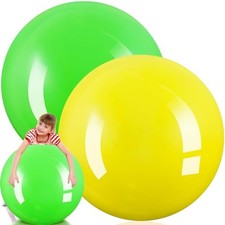 2 Pcs 30 Inch Large Bouncy Balls Giant Inflatable Rubber Yellow, Green